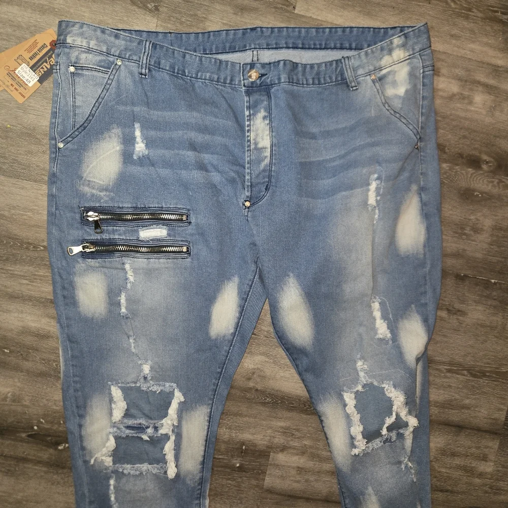 HENGAO Mens Destroyed Ripped Straight‎ Fit Jeans 1161 LIGHT BLUE SIZE 48